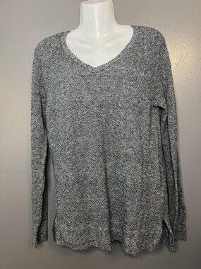 GAP Sweater Womens Medium Black Space Dye Bella V Pullover Knit Cotton Blend